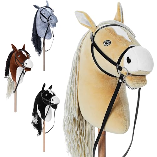 Hoofly® Hobby Horse Beige (Haflinger) - Großes Steckenpferd für Kinder A3 mit Schraubstab/Hobby Horse Pferde Set mit Trense/Hobby Horsing Pferd in 4 Designs/Steckenpferde Stockpferd mit Zubehör von Hoofly