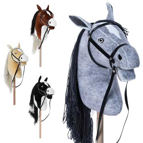 Hoofly® Hobby Horse Grau (Schimmel) - Großes Steckenpferd für Kinder A3 mit Schraubstab/Hobby Horse Pferde Set mit Trense/Hobby Horsing Pferd in 4 Designs/Steckenpferde Stockpferd mit Zubehör von Hoofly