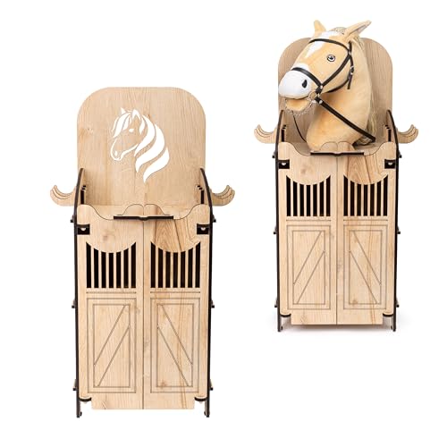 Hoofly Hobby Horse Stall - Praktisches Hobby Horse Zubehör mit Türen, Stauraum & Haken/Idealer Pferdestall Hobby Horsing Ständer 1 Pferd/Robuster Halter für 1 Hobby Horse Steckenpferd Stall Holz von Hoofly