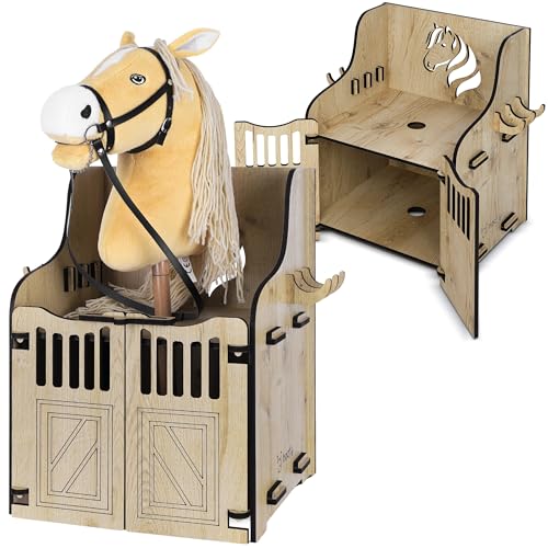 Hoofly Hobby Horse Stall Wandhalterung - Praktisches Hobby Horse Zubehör mit Türen, Stauraum & Haken/Idealer Pferdestall Hobby Horsing 1 Pferd/Wand Halterung für 1 Hobby Horse Steckenpferd Stall von Hoofly