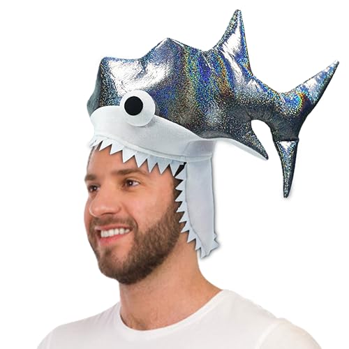 Hooin Hai-Kostümhut, glitzerndes silbernes Hai-Kostüm, Party Crazy Hat mit 3D-gestickten Augen. von Hooin