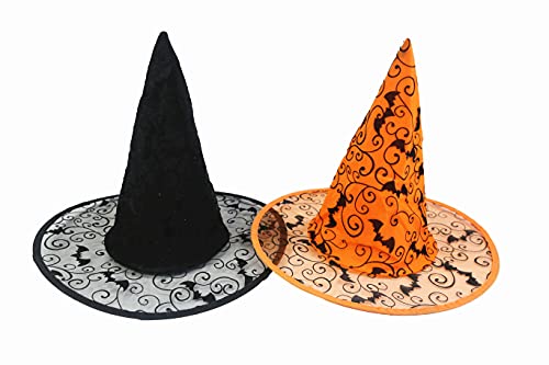 Hooin Halloween-Hexenhut – Halloween-Hexen-/Zauberer-Partyhüte mit Spinnennetz. 2er-Pack (Schwarz & Orange) von Hooin