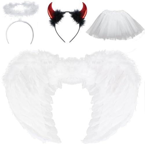 Hook Engelsflügel, Engel kostüm Damen und Heiligenschein, Engelsflügel Weiß，Federflügel Engel Weiss für Karneval Cosplay Party，Halloween Fasching Kostüme Engel Flügel von Hook