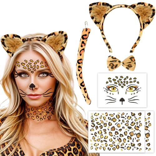 Hook Leoparden Ohren Haarreif KostüM Damen Kinder, Leopard Ohren Haarreif KostüM Für Kinder und Damen Karneval, Um Ihren Karneval Leopard Set zu Schaffen!-2 von Hook