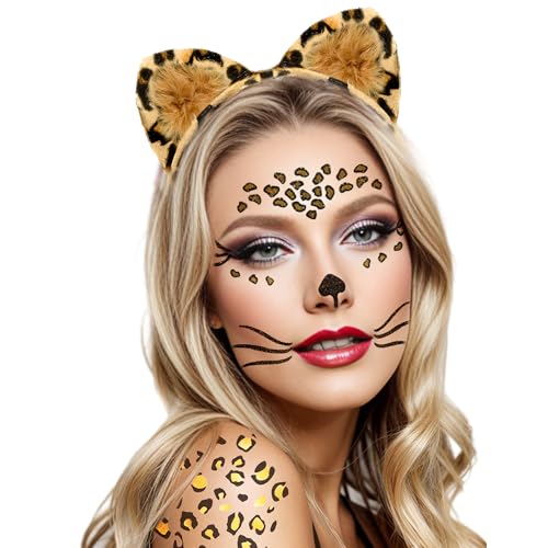 Hook Leoparden Ohren Haarreif KostüM Damen Kinder, Leopard Ohren Haarreif KostüM Für Kinder und Damen Karneval, Um Ihren Karneval Leopard Set zu Schaffen! von Hook