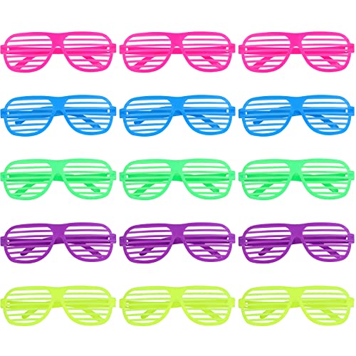 15 Stück Sonnenbrille Party Gastgeschenke Shutter Shades Brille 80er Jahre Party Dekorationen Kinder Kunststoff Sonnenbrille Neon Shutter Party Brille für Erwachsene Hora Loca Party Supplies Disco Prop Neon Zubehör von Hooqict