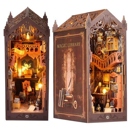 HooySprs Book Nook Kit – DIY Puppenhaus Buchecke, Book Nook Miniatur-Kit für Bücherregaleinsatz, Dekor, Handwerk für Erwachsene und Jugendliche (Magic Library) von HooySprs