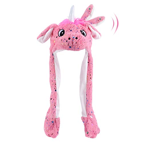 Hopearl Einhorn Hut mit Ohren Bewegen Springen Pop Up Schlagen Hut Plüsch Urlaub Cosplay Dress Up Lustiges Geschenk für Kinder Jungen Mädchen, Rosa, 56 cm (Pink Unicorn) von Hopearl