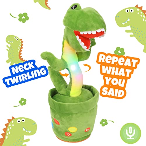 Hopearl Glowing Dancing Dinosaurier Spielzeug Wiederholt, was Sie sagen Talking T-Rex Spielzeug Wriggle Singen Mimicking Twisting Licht Up Interaktives animiertes Spielzeug Sprechen Plüsch, grün, 33cm von Hopearl