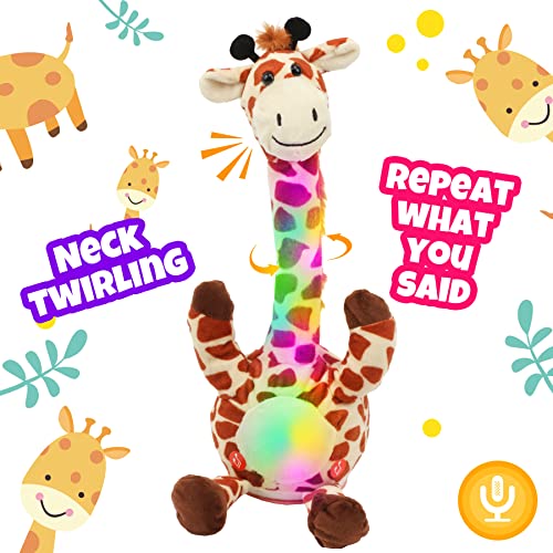 Hopearl Glühende tanzende Giraffe Spielzeug Wiederholt, was Sie Sagen Sprechendes Spielzeug Wriggle Singen Mimicking Twisting Electric Light Up Interaktives animiertes Spielzeug Sprechen, braun, 33cm von Hopearl