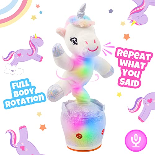 Hopearl Glühendes tanzendes Einhorn Spielzeug Wiederholt, was Sie sagen Sprechendes Spielzeug Wriggle Singen Mimicking Twisting Electric Light Up Interaktives animiertes Spielzeug Sprechen, weiß, 37cm von Hopearl