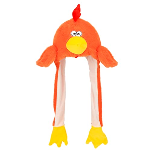 Hopearl Hühnerhut mit Ohren Bewegen Springen Pop Up Schlagen Hühnerhut Plüsch Bauernhof Tier Urlaub Cosplay Dress Up Lustiges Geschenk für Kinder Jungen Mädchen, Orange, 56CM von Hopearl