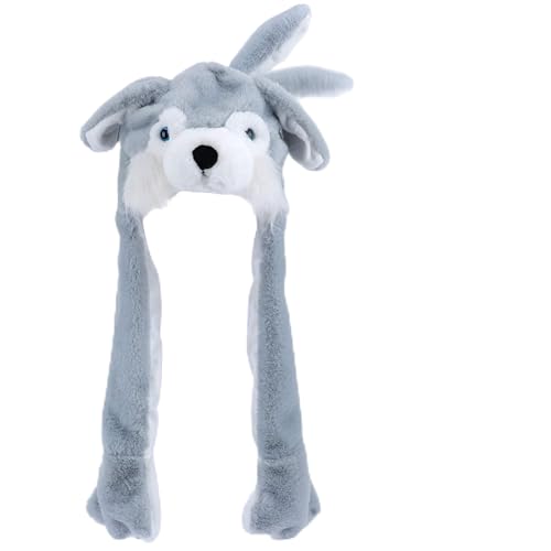 Hopearl Husky Hut mit Ohren Bewegen Springen Pop Up Schlagen Hut Plüsch Urlaub Cosplay Dress Up Lustiges Geschenk für Kinder Jungen Mädchen, Grau, 56 cm (Husky) von Hopearl