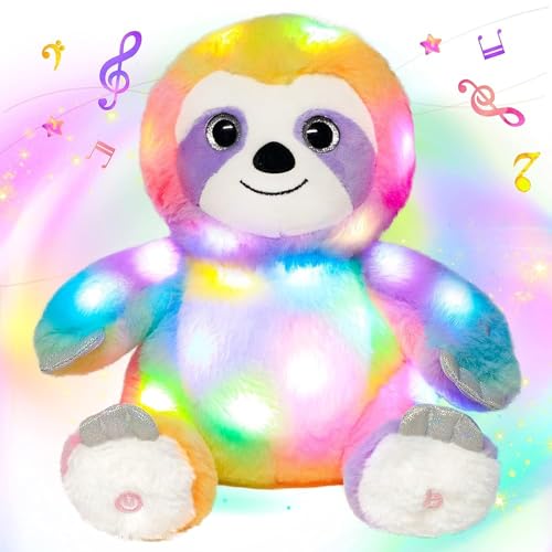 Hopearl LED Musical Faultier Bunte Stofftiere Licht auf Singendes Plüschtier Drei Zehen Faultier Einstellbare Lautstärke Ruhen animierte Beruhigung Geschenk für Kinder Toddlers, Regenbogen, 25,4 cm von Hopearl