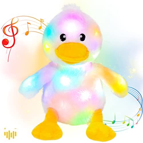 Hopearl LED Musical Gefüllte Ente Leuchte Singende Ente an Plüschtier Einstellbare Lautstärke Ruhen animierte Beruhigung Geschenke für Kinder Toddler Girls, Weiß, 28cm von Hopearl