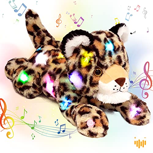 Hopearl LED Musical Gefüllte Geparden Licht auf Singen Plüsch Leopard Spielzeug Einstellbare Lautstärke Lullaby Animierte Beruhigung Geschenk für Kinder, 35.5cm von Hopearl