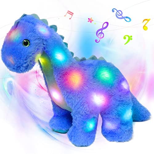 Hopearl LED Musical Gefüllter Dinosaurier Licht auf Singen Diplodocus Weiches Plüschtier mit langem Hals Einstellbare Lautstärke Animierte Geschenke für Kinder Kleinkinder, Blau, 40,6 cm von Hopearl