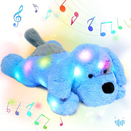 Hopearl LED Musical Gefüllter Welpe Beleuchtung Singender Plüschhund Einstellbare Lautstärke Ruhen Animierte Geburtstagsfest für Kinder, Blau, 43cm von Hopearl