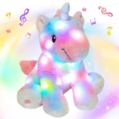 Hopearl LED Musical Gefülltes Einhorn Buntes Licht auf Singen Plüsch Spielzeug Adjustable Volume Lullaby Animated Soothe Birthday Gifts for Kids Toddler Girls, Regenbogen, 30.5cm von Hopearl