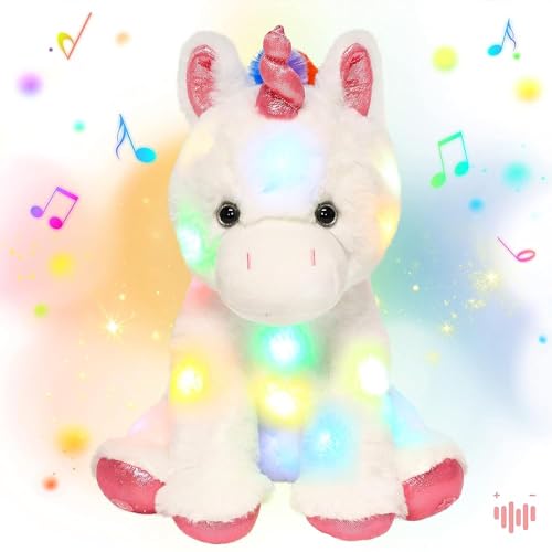 Hopearl LED Musical Gefülltes Einhorn Licht auf singendes Plüschtier Einstellbare Lautstärke Ruhen animierte Beruhigung Birthday Geschenk für Kinder Kleinkind Mädchen, Weiß, 33cm von Hopearl