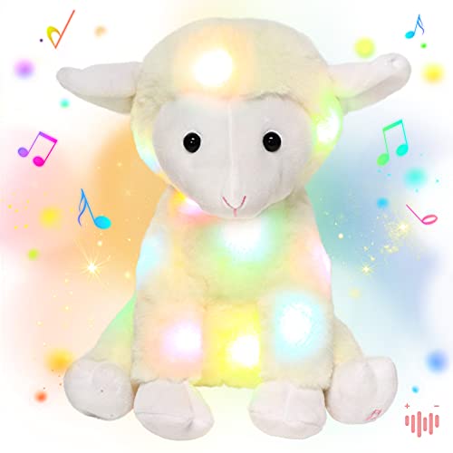 Hopearl LED Musical Gefülltes Lamm Schafe Anzünden Singendes Plüschtier Einstellbare Lautstärke Ruhen animierte Beruhigung Geschenke für Kinder, Beige, 28cm von Hopearl