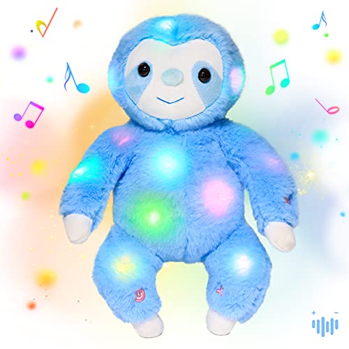 Hopearl LED Musical Plüsch Faultier Beleuchtung von Stofftieren Drei Zehen Faultier Einstellbare Floppy Night Lights Glow in The Dark Geschenk für Kinder, Blau, 32cm von Hopearl