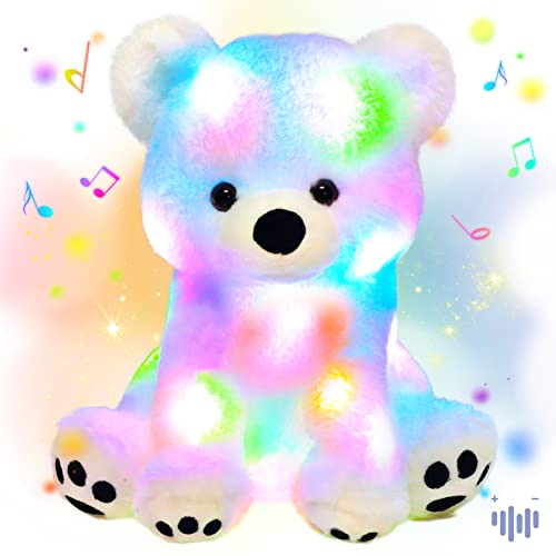 Hopearl LED Musikalischer gefüllter Eisbär, der Singen Plüsch Spielzeug Einstellbare Lautstärke Lullaby Animierte Beruhige Geburtstagsfest für Kinder Kleinkind Mädchen, weiß, 28cm von Hopearl