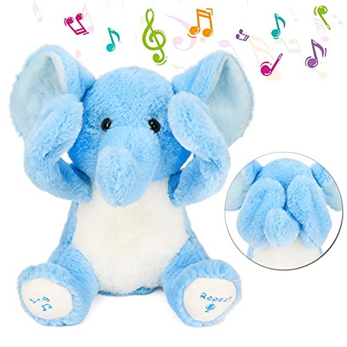 Hopearl Peek A Boo Elephant Interaktiv Wiederholt, was Sie Sagen Plüsch Elephish Spielzeug Musical Singen Sprechen Plüsch Tier Entzückende elektrische Anime Geburtstag Festival, blau, 29cm von Hopearl