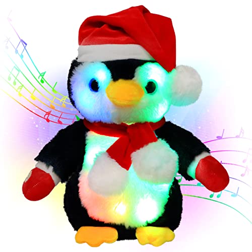 Hopearl Weihnachts-LED-musikalische gefüllte Pinguin leuchten singende Plüsch-Spielzeug-Lullaby animierte ruhiges Weihnachtsfest-Geschenk für Kinder Kleinkinder Jungen Mädchen, Schwarz, 11'' von Hopearl