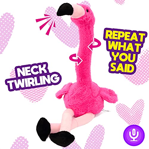 Hopearl sprechender Flamingo wiederholt, was Sie Sagen Twisting Electric Interactive Animated Toy Speaking Plüsch Buddy Geschenk für Kleinkinder Geburtstag Festival Urlaub, Rosa, 33cm von Hopearl