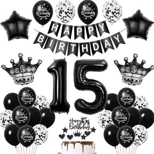 15. Geburtstag Dekoration Schwarz Tortendeko 15. Geburtstag Junge Luftballon 15 Geburtstag Mädchen Junge deko torte 15. Geburtstag Junge Mädchen Ballon Geburtstagsdeko 15 Jahre Mädchen Schwarz von Hopewey