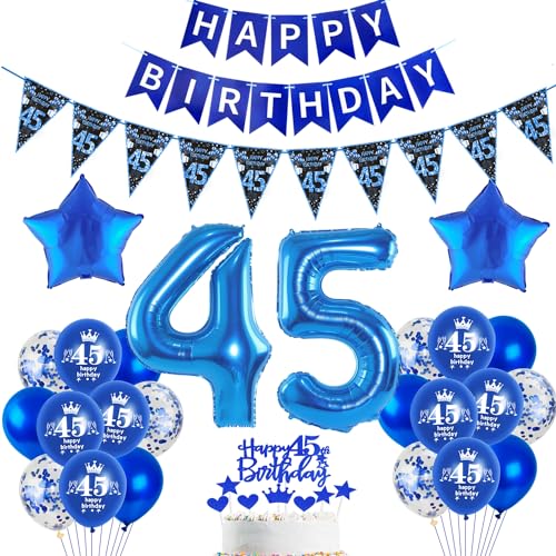 Blau Luftballon 45. Geburtstag Dekoration Blau Tortendeko 45. Geburtstag Mann Geburtstagsdeko 45 Jahre Mann Blau Folienballon 45 Geburtstag Mann Blau Ballon 45 Geburtstag männer Party deko blau von Hopewey