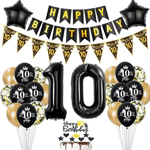 Deko 10. Geburtstag Jungen Mädchen Tortendeko 10 Geburtstag Mädchen Party Deko Schwarz Gold Luftballons 10 Geburtstag Jungen deko Geburtstagsdeko 10 jahre Jungen Ballon 10 Geburtstag Mädchen deko von Hopewey