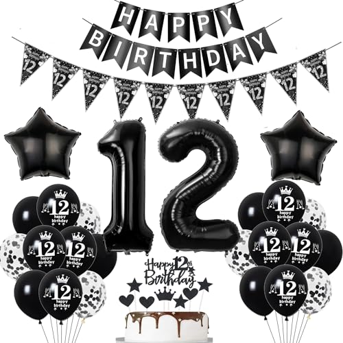 Deko 12. Geburtstag Jungen Mädchen Schwarz Tortendeko 12 Geburtstag Mädchen Party Deko Schwarz Luftballons 12 Jungen deko Geburtstagsdeko 12 jahre Ballon Deko 12. Geburtstag Jungen Mädchen Schwarz Tortendeko 12 Geburtstag Mädchen Party Deko Schwarz Luftballons 12 Jungen deko Geburtstagsdeko 12 jahre Ballon von Hopewey