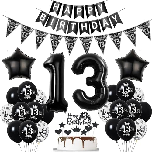 Deko 13. Geburtstag Jungen Mädchen Schwarz Tortendeko 13 Geburtstag Mädchen Party Deko Schwarz Luftballons 13 Geburtstag Jungen deko Geburtstagsdeko 13 jahre Jungen Ballon 13 Geburtstag Mädchen von Hopewey