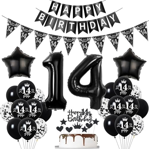 Deko 14. Geburtstag Jungen Mädchen Schwarz Tortendeko 14 Geburtstag Mädchen Party Deko Schwarz Luftballons 14 Geburtstag Jungen deko Geburtstagsdeko 14 jahre Jungen Ballon 14 Geburtstag Mädchen von Hopewey