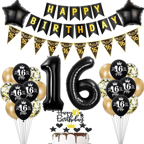 Deko 16. Geburtstag Jungen Mädchen Tortendeko 16 Geburtstag Mädchen Party Deko Schwarz Gold Luftballons 16 Jungen deko Geburtstagsdeko 16 jahre Ballon Deko 16. Geburtstag Jungen Mädchen Tortendeko 16 Geburtstag Mädchen Party Deko Schwarz Gold Luftballons 16 Jungen deko Geburtstagsdeko 16 jahre Ballon von Hopewey