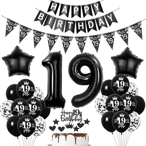 Deko 19. Geburtstag Jungen Mädchen Schwarz Tortendeko 19 Geburtstag Mädchen Party Deko Schwarz Luftballons 19 Geburtstag Jungen deko Geburtstagsdeko 19 jahre Jungen Ballon 19 Geburtstag Mädchen von Hopewey