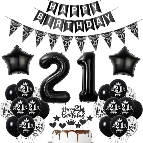 Deko 21. Geburtstag Mann Frauen Schwarz Tortendeko 21 Geburtstag Frauen Party Deko Schwarz Luftballons 21 Geburtstag Mann deko Geburtstagsdeko 21 jahre Mann Ballon 21 Geburtstag Frauen von Hopewey