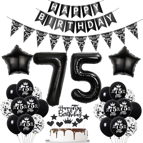 Deko 75. Geburtstag Mann Frauen Schwarz Tortendeko 75 Geburtstag Frauen Party Deko Schwarz Luftballons 75 Geburtstag Mann deko Geburtstagsdeko 75 jahre Mann Ballon 75 Geburtstag Frauen von Hopewey