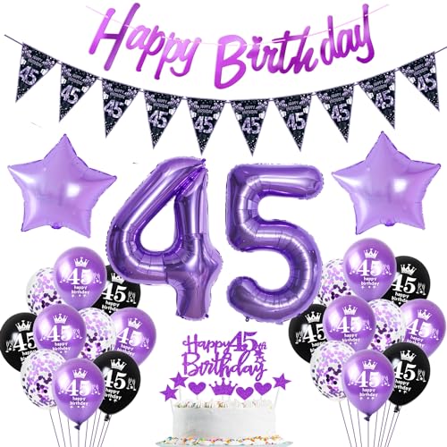 Lila Luftballon 45. Geburtstag Dekoration violett Tortendeko 45. Geburtstag Frauen party deko Geburtstagsdeko 45 Jahre Frau Mädchen Lila Folienballon 45 deko 45. Geburtstag Frauen Ballon von Hopewey