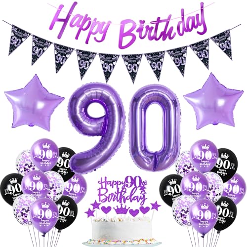 Lila Luftballon 90. Geburtstag Dekoration violett Tortendeko 90. Geburtstag Frauen party deko Geburtstagsdeko 90 Jahre Frau Mädchen Lila Folienballon 90 deko 90. Geburtstag Frauen Ballon von Hopewey