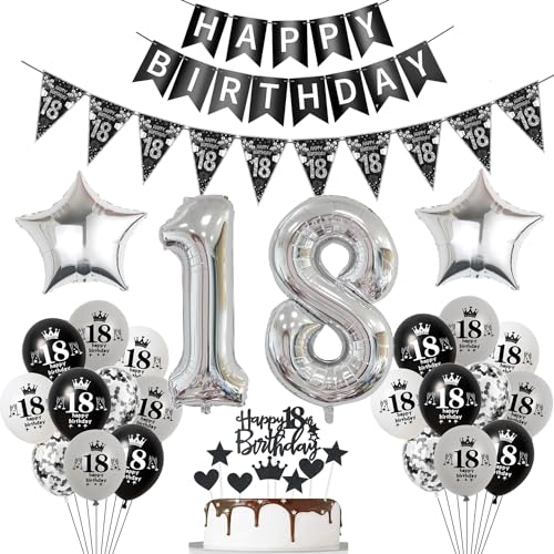 Luftballon 18. Geburtstag Dekoration Schwarz Tortendeko 18. Geburtstag Mädchen Junge Geburtstagsdeko 18 Jahre Junge Mädchen Schwarz Folienballon 18 Geburtstag Junge Ballon 18 Geburtstags Mädchen von Hopewey