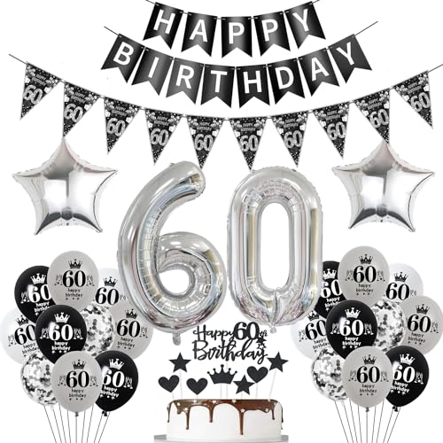 Luftballon 60. Geburtstag Dekoration Schwarz Tortendeko 60. Geburtstag Frau männer Geburtstagsdeko 60 Jahre Mann Frauen Schwarz Folienballon 60 Geburtstag Mann Ballon 60 Geburtstags Frauen von Hopewey