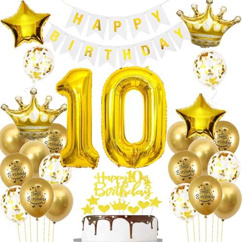 Luftballons 10. Geburtstag Junge Mädchen Deko Gold Tortendeko 10. Geburtstag Junge Party Dekoration Weiß gold Geburtstagsdeko 10 Jahre Mädchen Junge ballon Geburtstag deko 10. Geburtstag deko gold von Hopewey