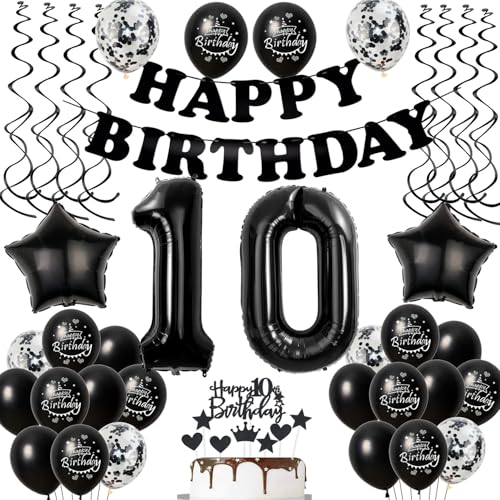 Luftballons 10. Geburtstag Junge Mädchen Deko Schwarz Tortendeko 10. Geburtstag Party Deko Junge Schwarz Geburtstagsdeko 10 Jahre Geburtstag Mädchen dekoration Schwarz 10 Geburtstag deko torte von Hopewey