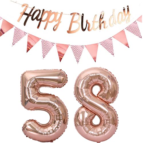 Luftballons 10.geburtstag deko rosegold+Happy Birthday Girlande +Wimpelkette 40"Zahlen Ballon 10 Luftballons 10 Jahre Geburtstag Dekoration Mädchen Geburtstagdeko10 Geburtstag deko rosegold set (58) von Hopewey