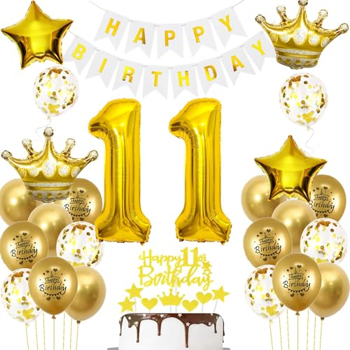 Luftballons 11. Geburtstag Junge Mädchen Deko Gold Tortendeko 11. Geburtstag Junge Party Dekoration Weiß gold Geburtstagsdeko 11 Jahre Mädchen Junge ballon Geburtstag deko 11. Geburtstag deko gold von Hopewey