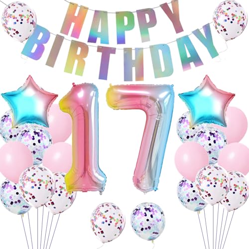 Luftballons 17 Geburtstag mädchen Dekoration bunt, deko 17. Geburtstag mädchen ballon rosa , Happy Birthday Girlande Banner rosa Geburtstagsdeko 17 jahre mädchen 17 .geburtstag deko mädchen Frauen von Hopewey