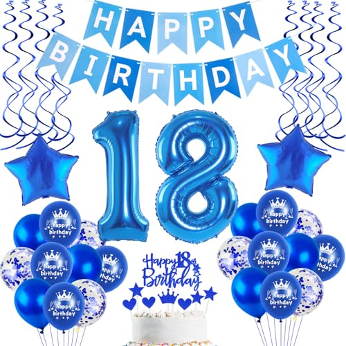 Luftballons 18 Geburtstag Deko Junge Blau, deko 18. geburtstag Junge,Folien ballons 18 geburtstag banner Happy Birthday 18 geburtstag deko junge blau Geburtstagdeko 18 Jahre junge Dekoration von Hopewey